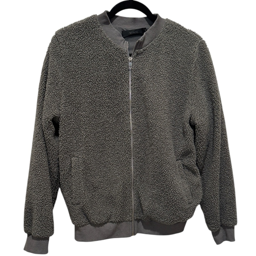 Mirol Boutique Gray Fleece Bomber Jacket